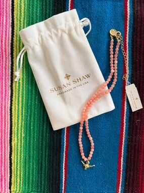 Susan Shaw Coral Beaded Necklace with Gold Longhorn Charm